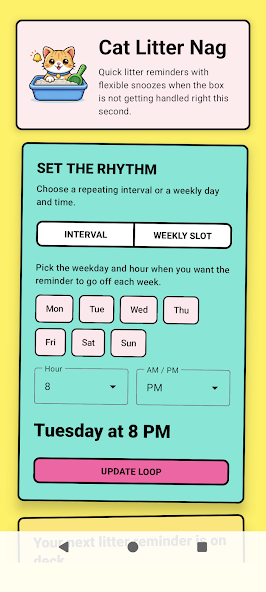 Cat Litter Nag schedule settings screenshot