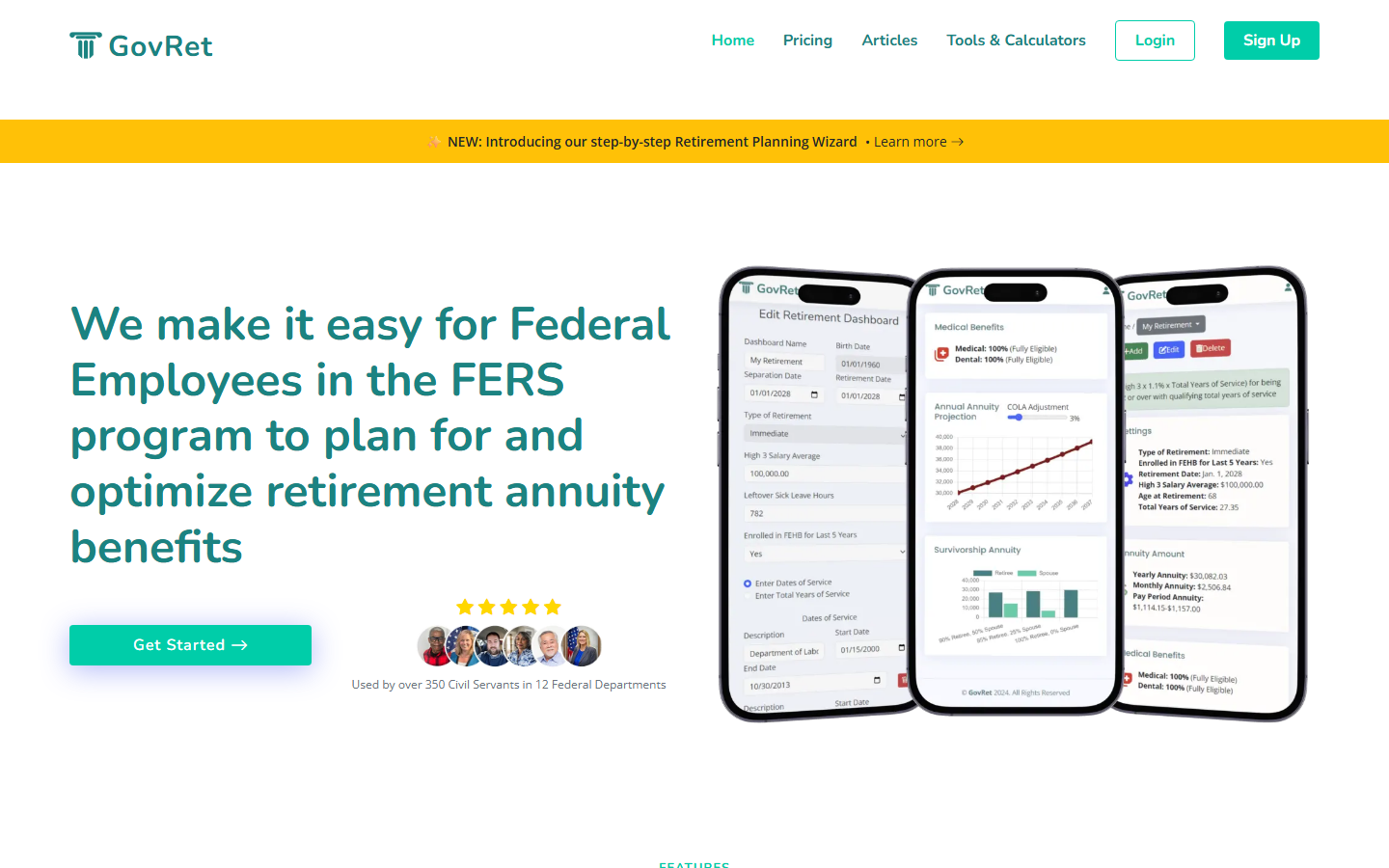 GovRet retirement planning dashboard screenshot