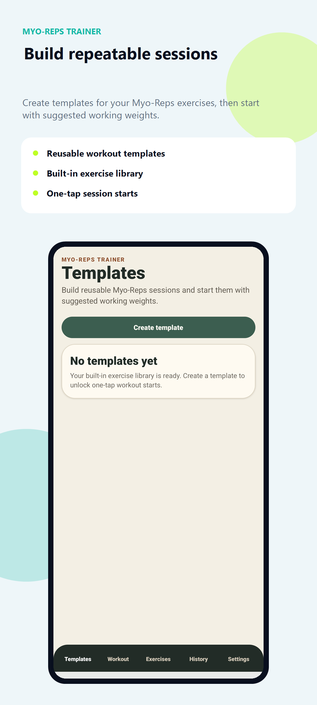 Myo-Reps Trainer workout templates screenshot